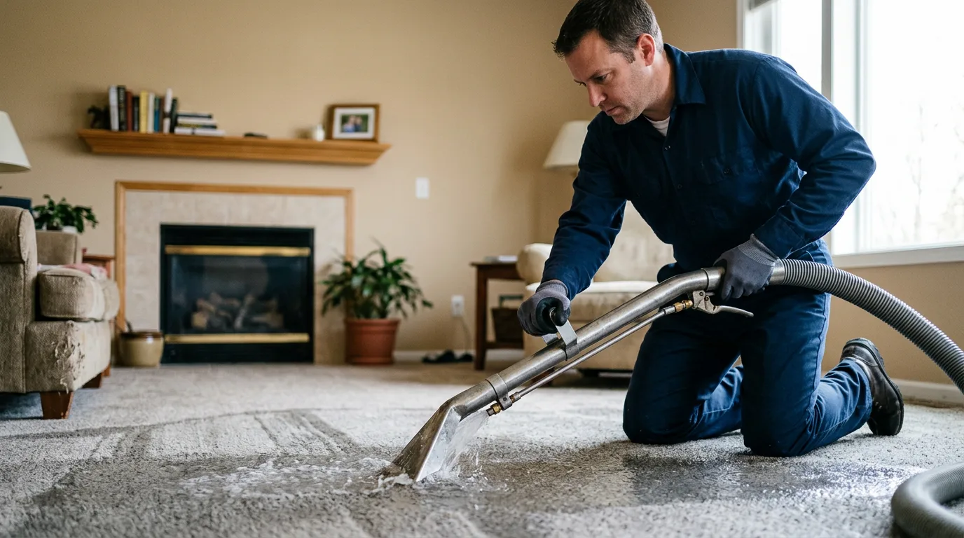 Water damage restoration technician working near Hymera, IN